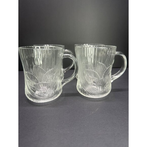Vintage Arcoroc Coffee Tea Mugs Cups Glass Canterbury Crocus Floral - Set of 4 - Picture 1 of 9